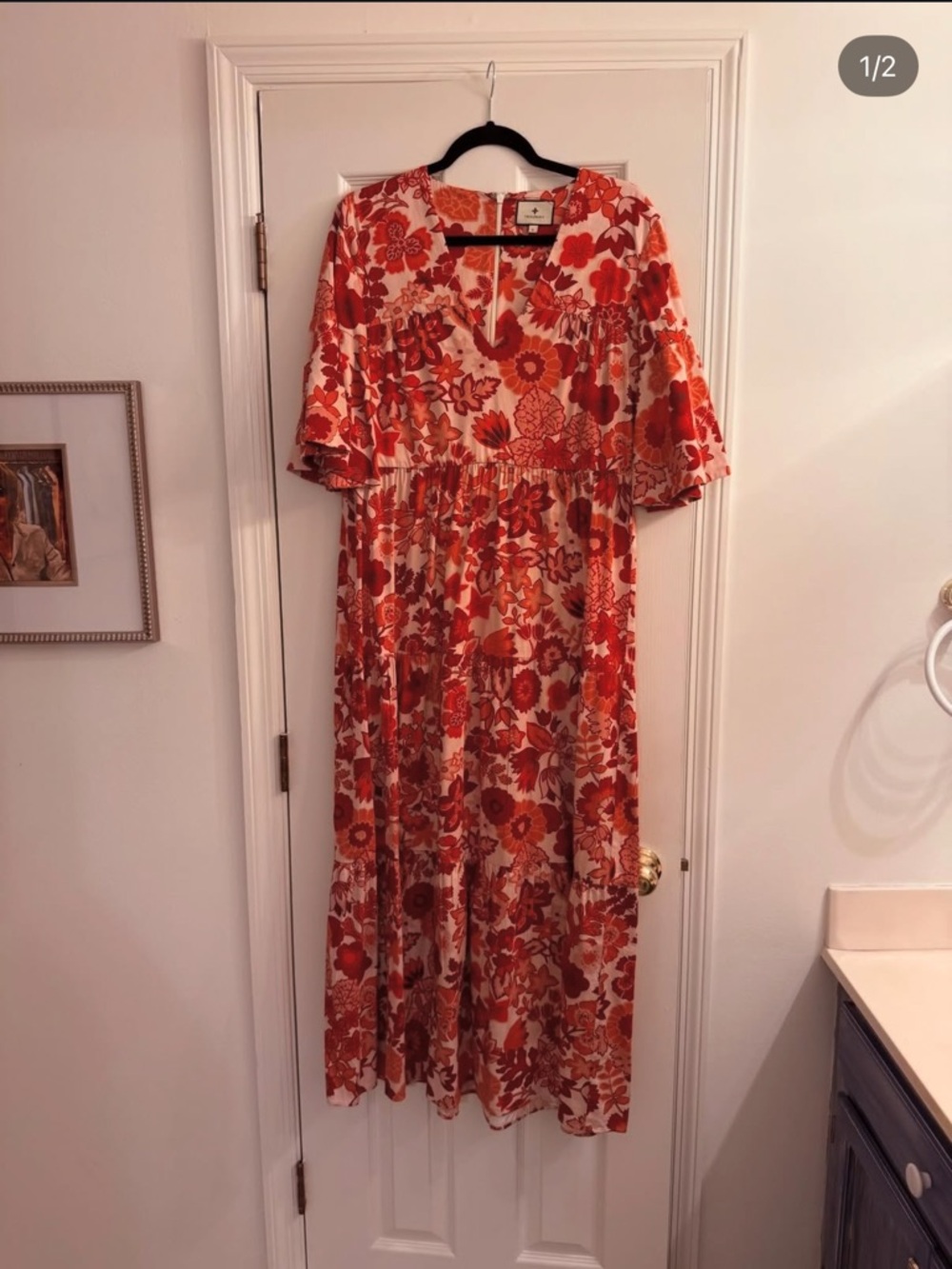 Tuckernuck Floral Midi Dress in Red and Cream